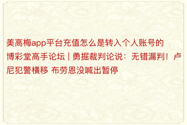 美高梅app平台充值怎么是转入个人账号的博彩堂高手论坛 | 勇掘裁判论说：无错漏判！卢尼犯警横移 布劳恩没喊出暂停